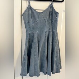 Denim Panel Flare dress- Light Blue